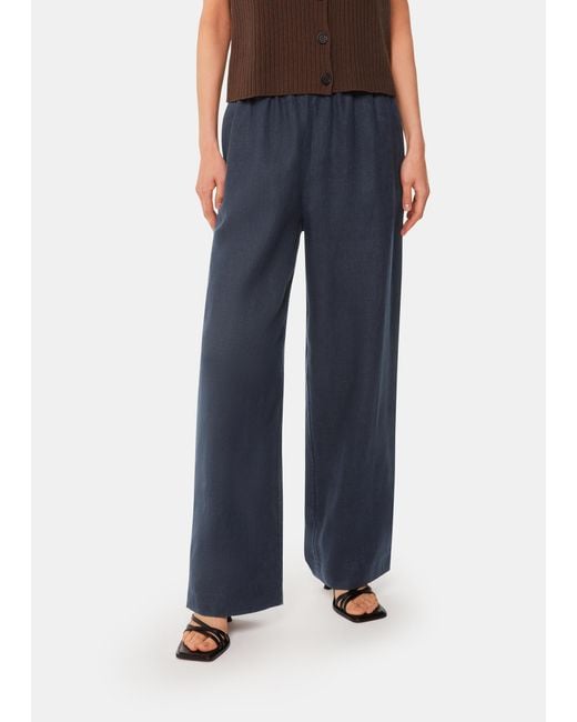 Whistles Blue Elasticated Linen Trouser