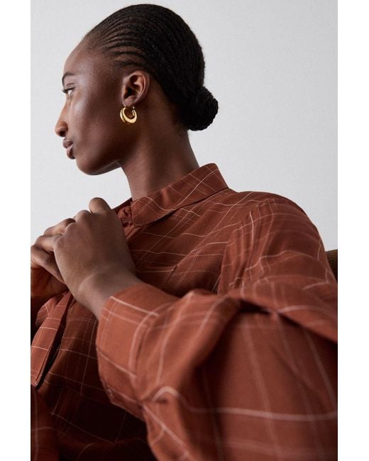 Whistles Brown Etched Check Sheer Shirt