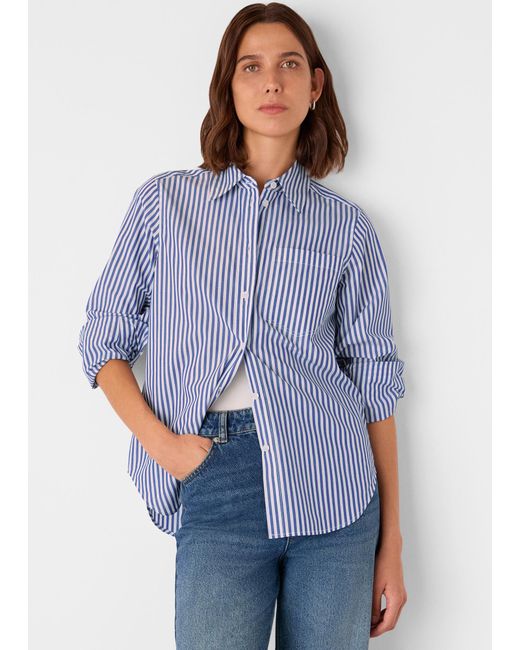 Whistles Blue Petite Relaxed Fit Stripe Shirt