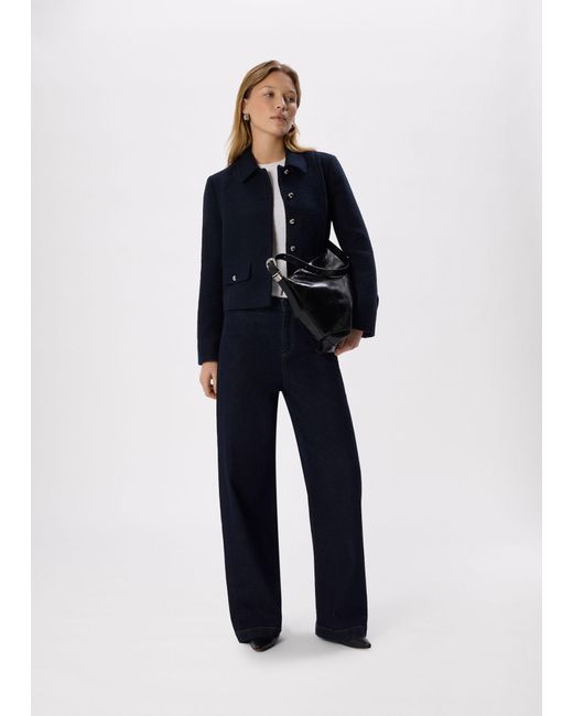 Whistles Blue Cropped Boucle Jacket