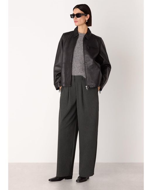 Whistles Black Wool Blend Barrel Trouser