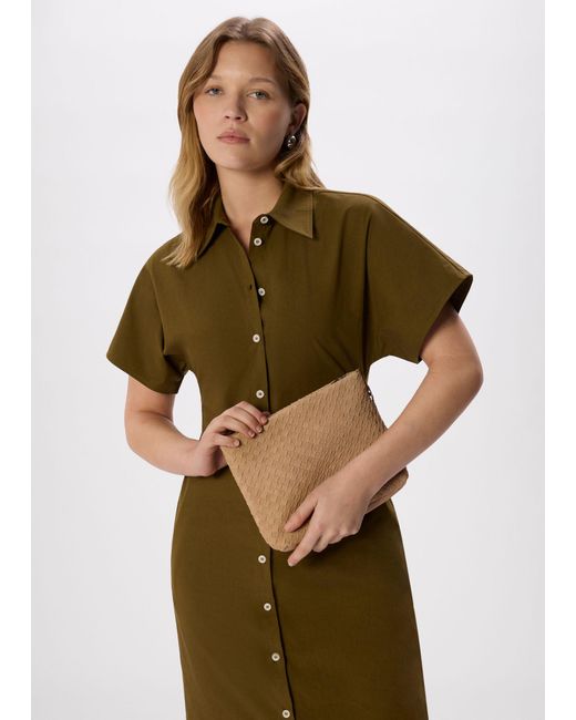 Whistles Natural Avah Woven Suede Zip Clutch