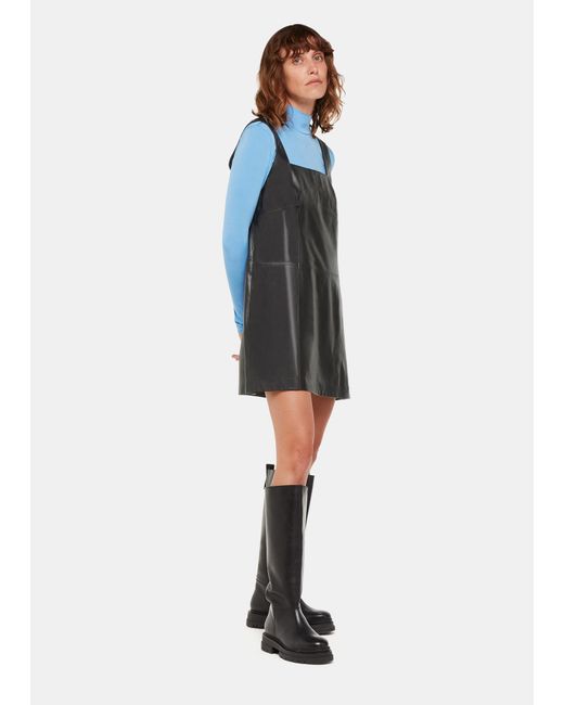 Whistles Blue Leather Pinafore Dress