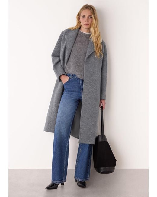 Whistles Gray Long Belted Wool Coat