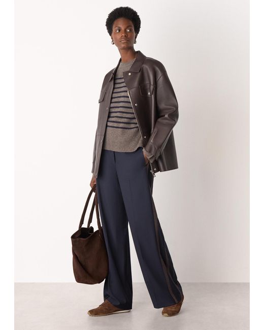 Whistles Gray Wool Stripe Crew Neck Knit
