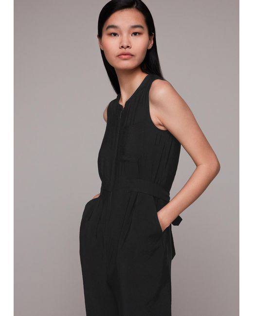 Whistles Black Josie Zip Front Jumpsuit