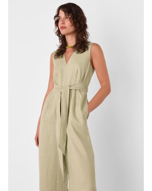 Whistles Natural Belted Seamed Linen Jumpsuit
