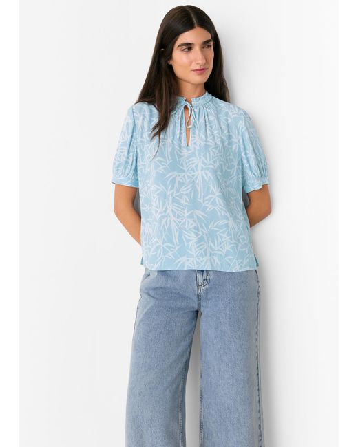 Whistles Blue Bamboo Leaves Tie Neck Blouse