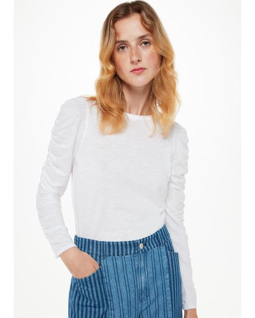 Whistles White Ruched Sleeve Top