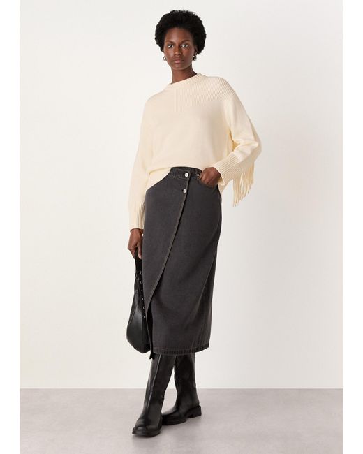 Whistles Natural Fringe Rib Detail Cotton Knit