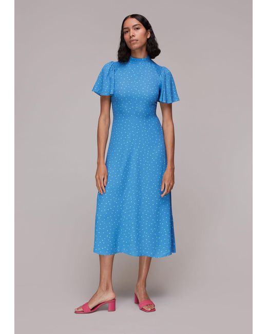 Whistles Leather Uneven Spot Print Midi Dress in Blue Lyst
