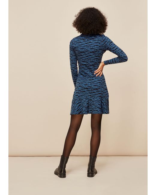 Whistles Blue Tiger Leopard Flippy Dress