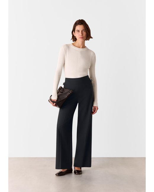 Whistles Black Wool Blend Tab Detail Trouser
