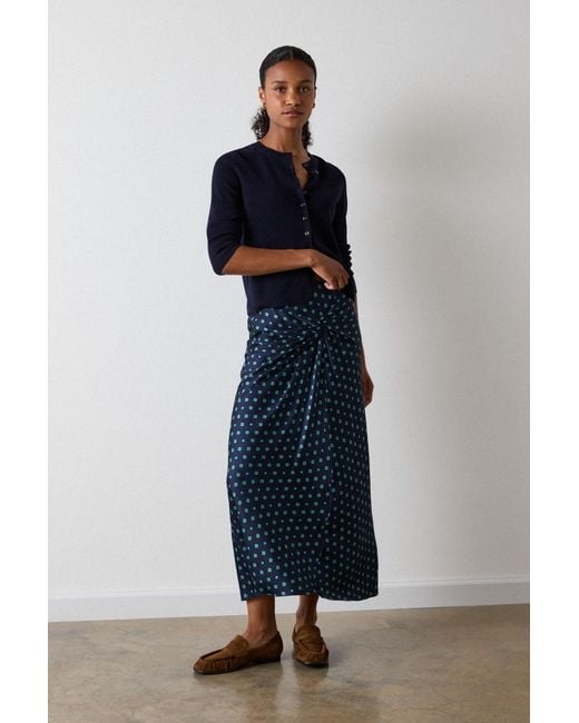 Whistles Blue Diamond Geo Twist Midi Skirt