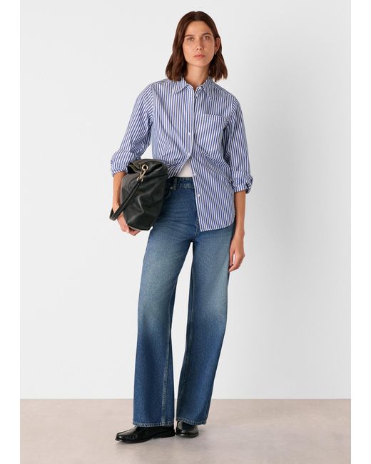 Whistles Blue Petite Relaxed Fit Stripe Shirt