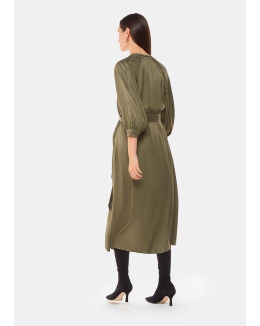 Whistles Green Mabel Topstitch Dress