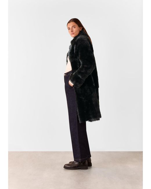 Whistles Black Odette Long Shearling Coat
