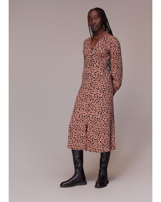 Whistles Pink Fuzzy Leopard Midi Dress