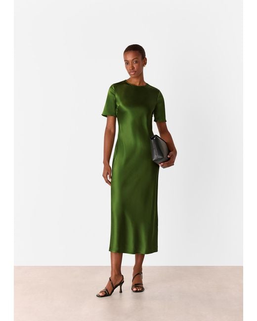 Whistles Green Avery Satin Twist Dress