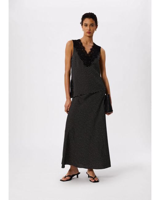 Whistles Black Mini Spot Fit And Flare Midi Skirt