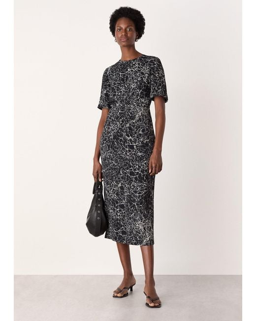 Whistles Multicolor Crackle Print Twist Midi Dress
