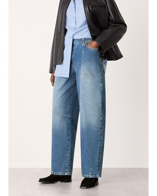 Whistles Blue Petite Elasticated Waist Barrel Jean