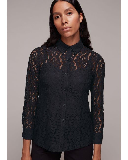 Whistles Blue Longline Lace Detail Shirt
