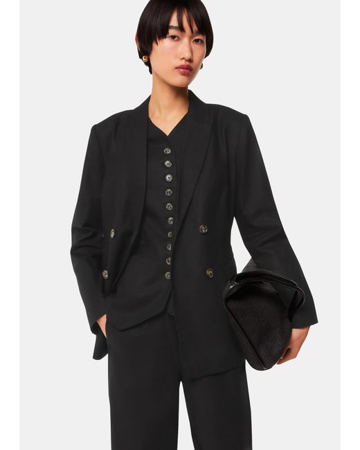Whistles Black Lindsey Linen Blend Blazer