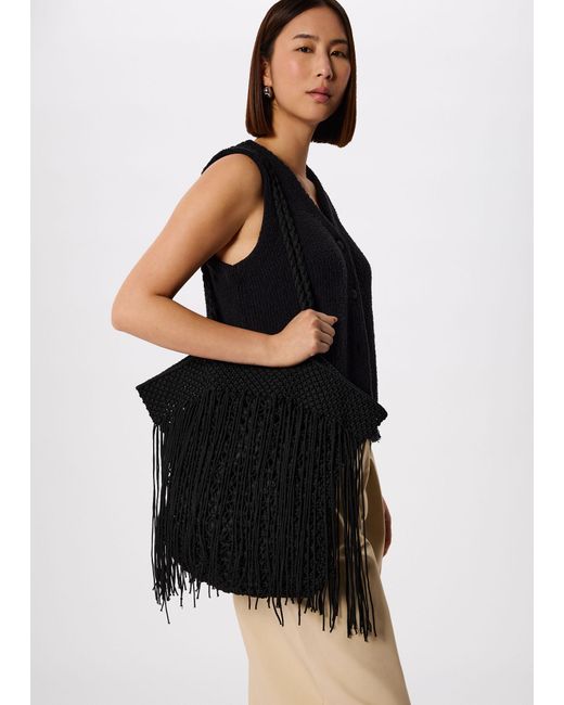 Whistles Black Crochet Fringe Bag