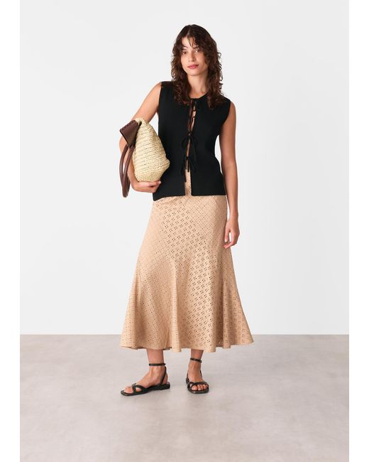 Whistles Natural Cotton Broderie Midi Skirt