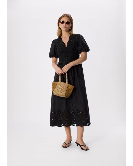 Whistles Blue Petite Cotton Broderie V Neck Dress