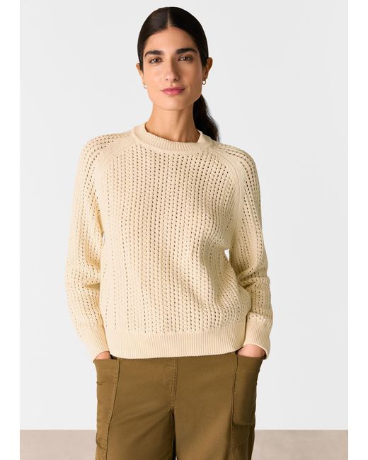 Whistles Natural Pointelle Crew Neck Knit