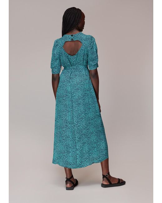Whistles Blue Daisy Waves Cut Out Midi Dress