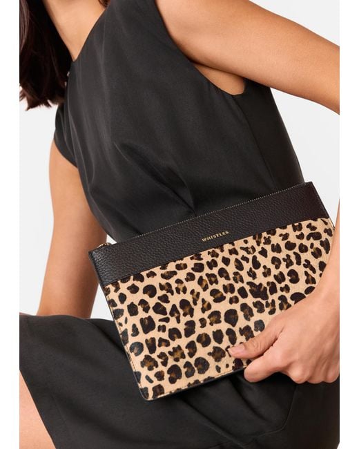 Whistles Black Leopard Panel Clutch