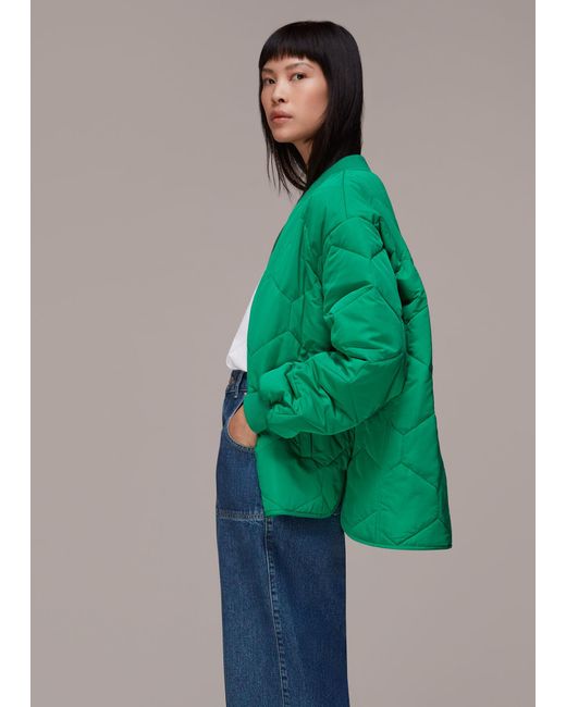 Whistles Synthetic Ida Short Quilted Coat in Green Lyst