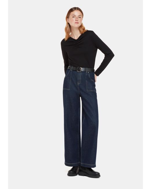 Whistles Blue High V Neck Ruched Top