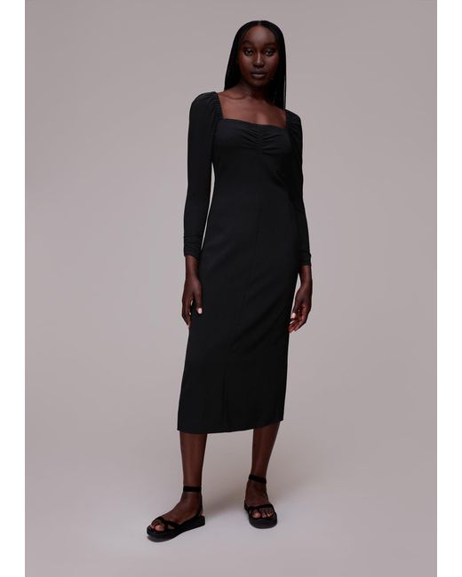 Whistles Black Laura Textured Midi Dress
