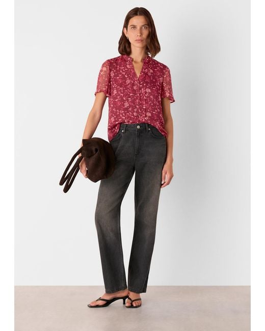 Whistles Red Ditsy Floral V Neck Blouse