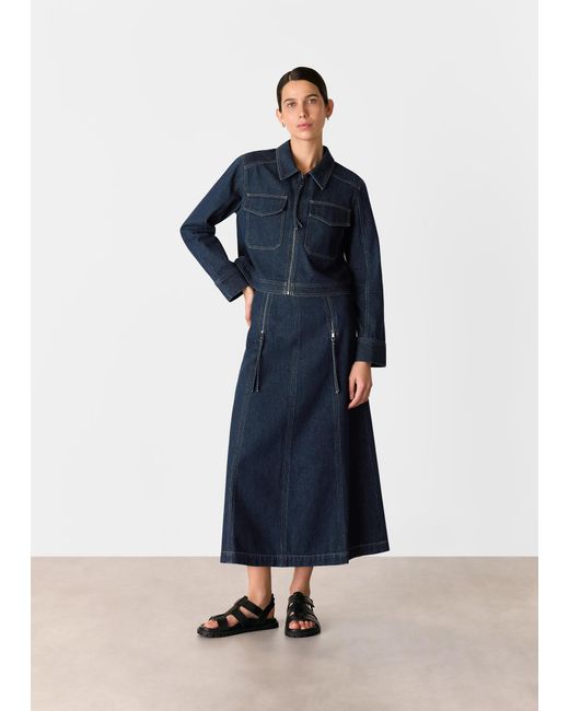 Whistles Blue Madri Western Midi Skirt
