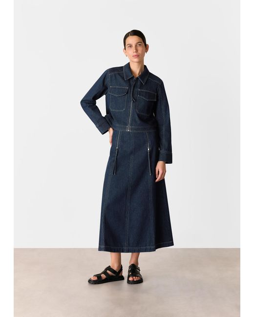 Whistles Blue Madri Western Midi Skirt