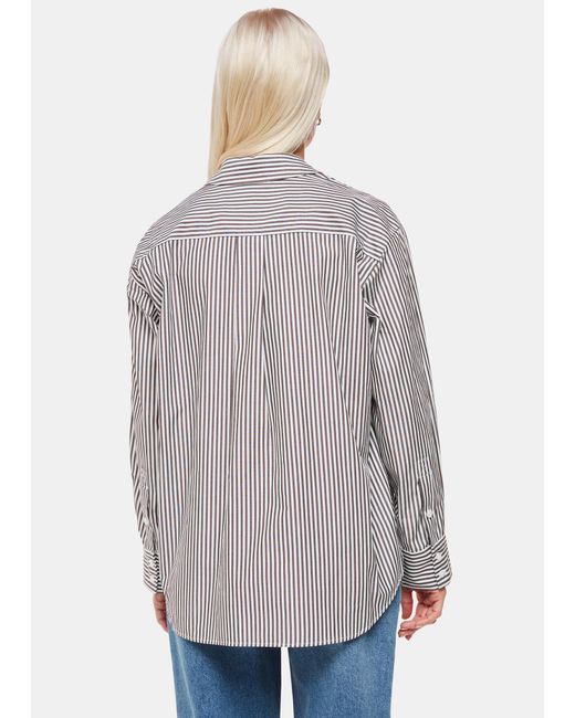 Whistles Gray Petite Stripe Relaxed Fit Shirt