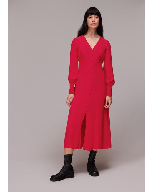 Whistles Ilana Shirred Midi Dress