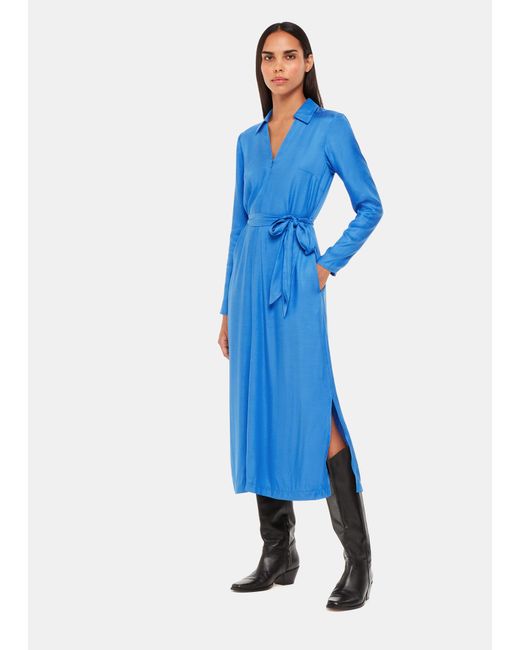 Whistles Blue Tillie Tie Midi Dress