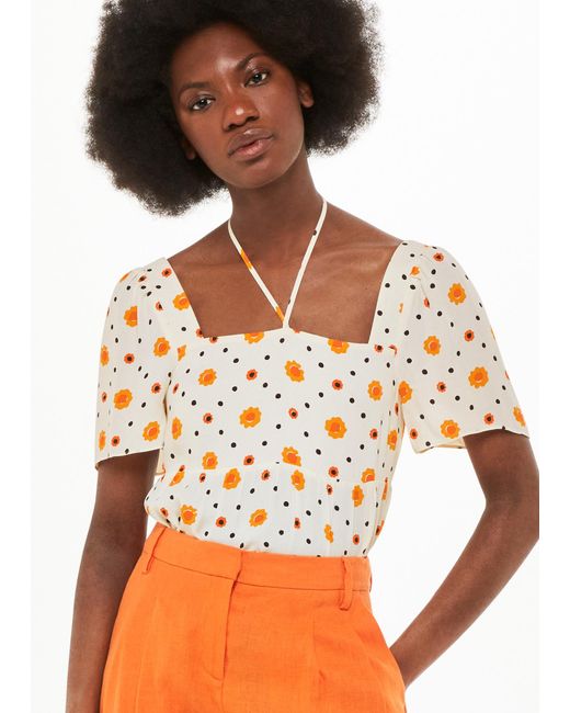 Whistles Multicolor Flower Diamond Tie Detail Top
