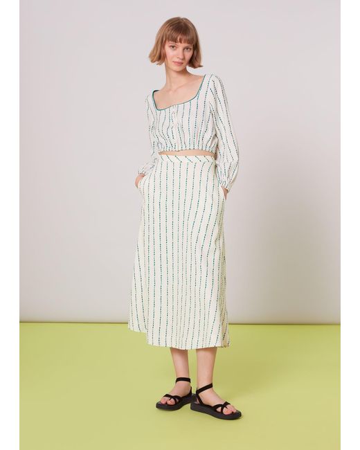 Whistles Natural Mari Embroidered Circle Skirt