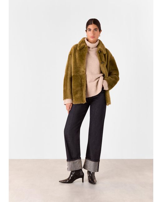 Whistles Green Tamina Short Shearling Coat