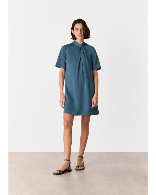 Whistles Blue Cara Twist Neck Mini Dress