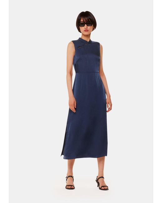 Whistles Blue Aria Satin Midi Dress