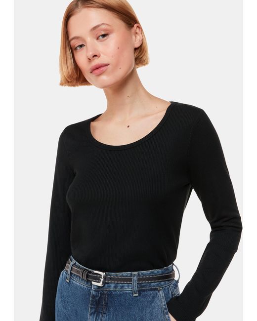 Whistles Black Ribbed Scoop Neck Top