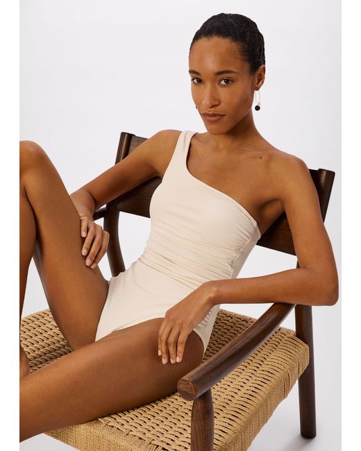Whistles Brown Textured One Shoulder Swimsuit